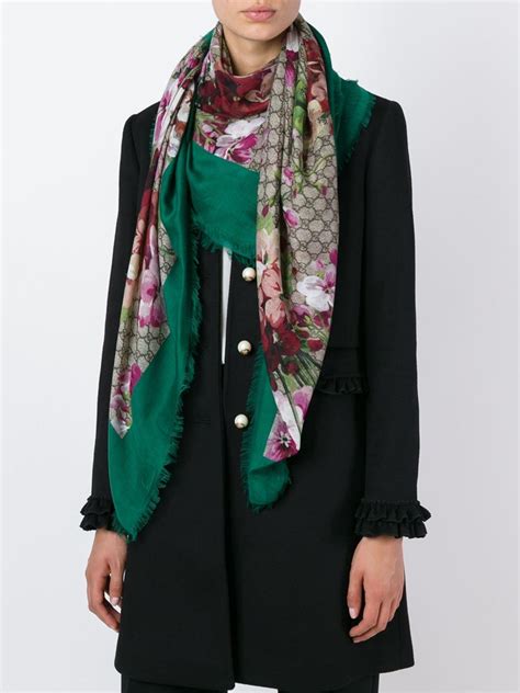 gucci blooms green scarf|gucci scarf buy online.